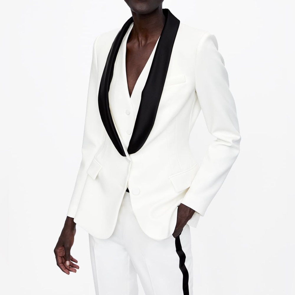 Zara White and Black Blazer